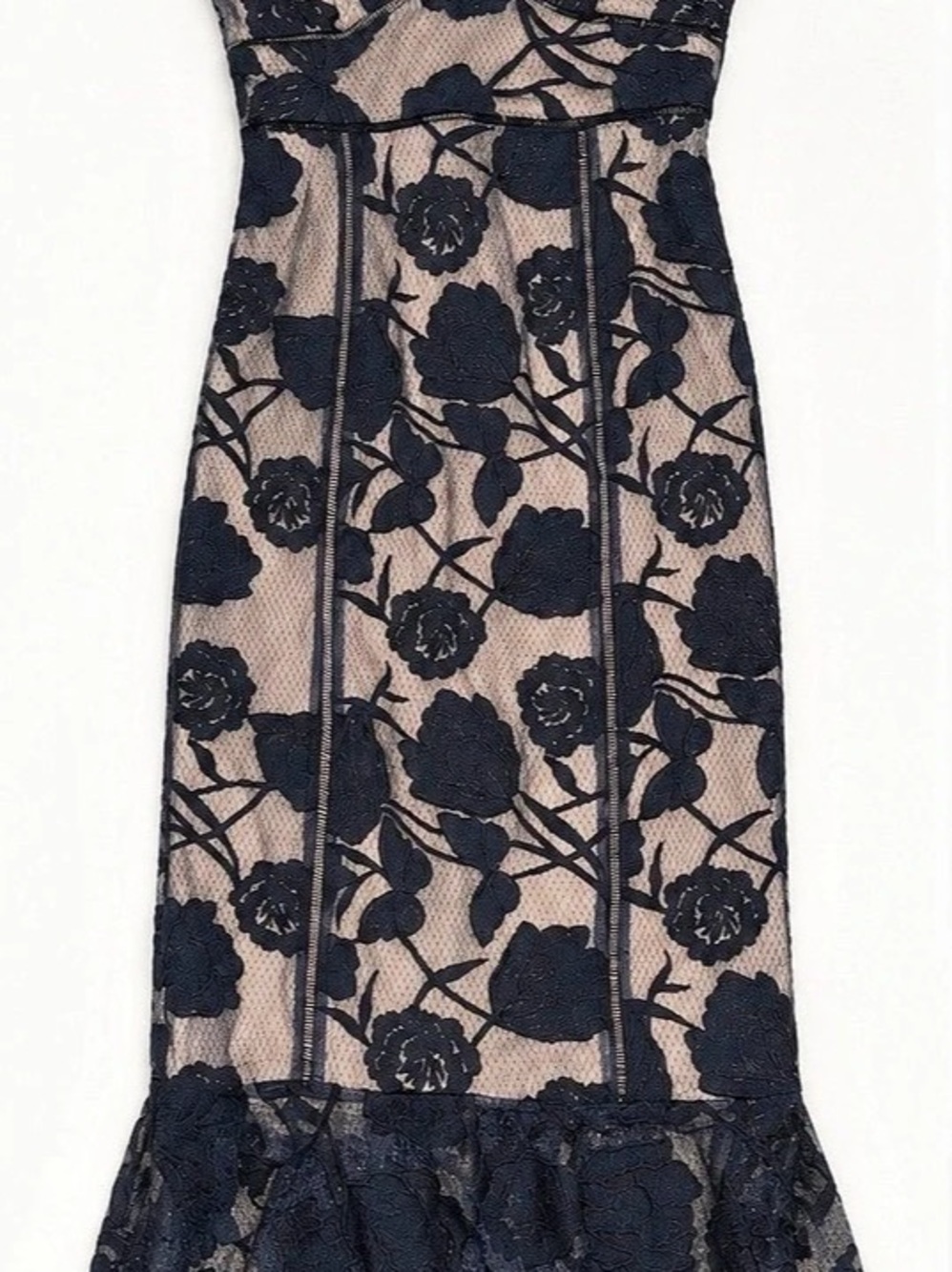 Lulus Alluring Love Black and Beige Lace Trumpet Hem Midi Dress & Pink Floral